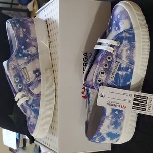 Superga Fantasia Blue and Purple Tie Dye with embroidered white stars